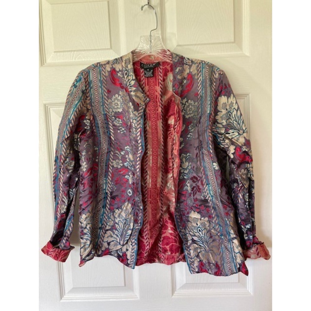 Citron Santa Monica Vintage Reversible Silk Rayon Brocade Jacket M Artsy Boho